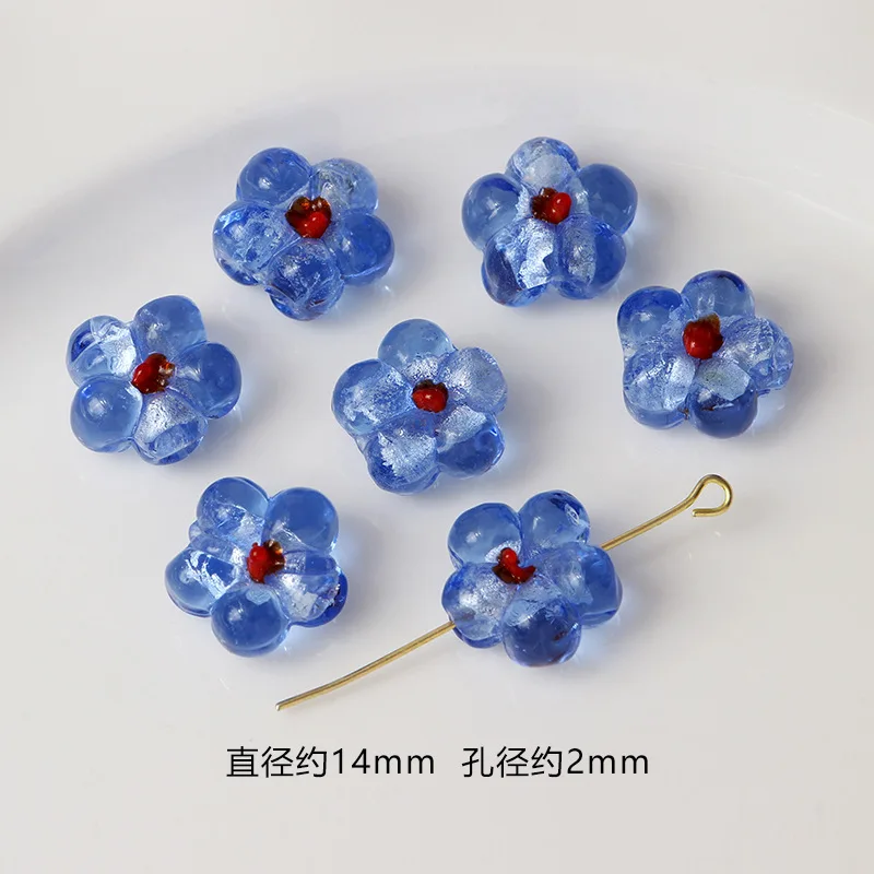 5pcs/lot 14MM Flower Lampwork Beads Translucent Loose Beads Colorful Beads For Jewelry DIY Making Bracelet Necklace Accessories