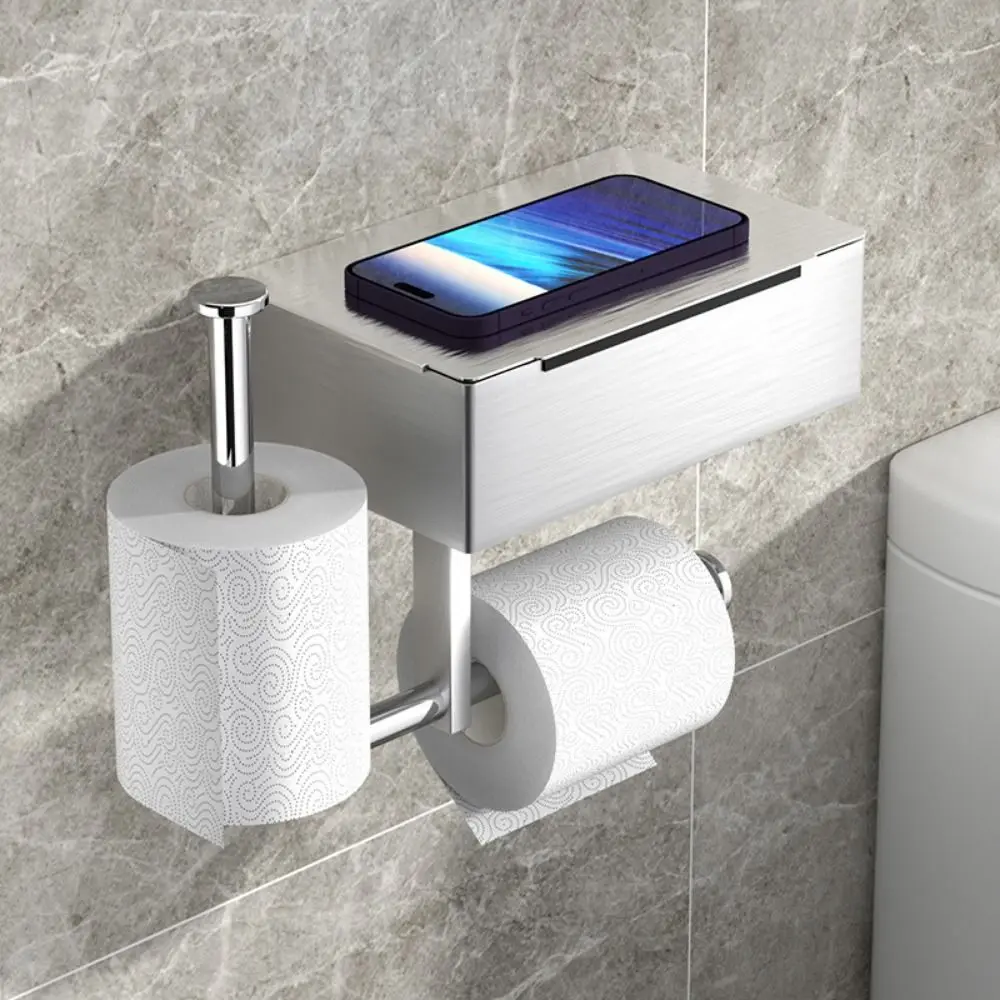 

Держатель для туалетной бумаги из нержавеющей стали, водонепроницаемая самоклеящаяся стойка для туалетной бумаги с полкой, прочная несущая многофункциональная