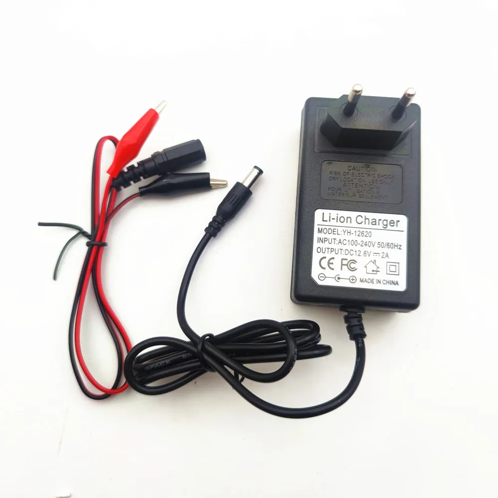 Charger 12.6V DC 2A Intelligent Lithium Li-on Battery Power Adapter EU US Plug Transformer with Alligator Clips HENGCHANG