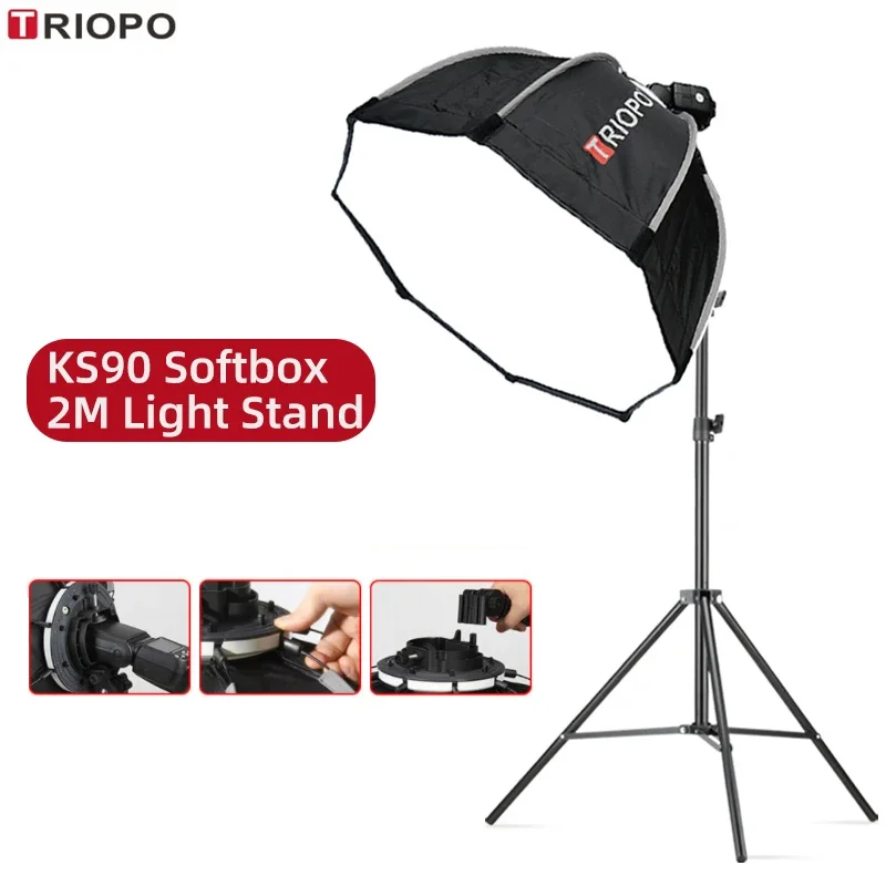 

Triopo 90cm Speedlite Portable Octagon Umbrella Softbox+2M 1/4 Screw Light Stand Tripod Suit for Godox Speedlite Flash Light