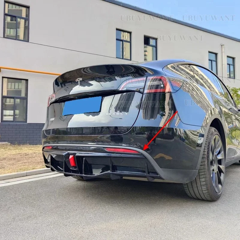 For Tesla Model Model Y 2018-2022 4-Door Rear Bumper Diffuser Lip ABS Carbon Fiber Look Car Boot Splitter Guard Spoiler Plate