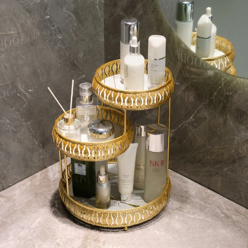 

Light Luxury Gold Carved Multi-layer Storage Rack, Bathroom Desktop Skin Care Product Storage Decoration