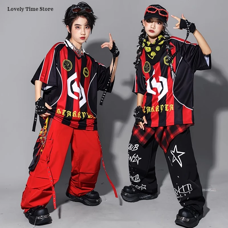 الهيب هوب بنين التباين قميص بولو سترة الشارع الرقص السراويل الفتيات K-pop جيرسي ملابس علوية مجموعات الاطفال الجاز ازياء الطفل الشارع الشهير