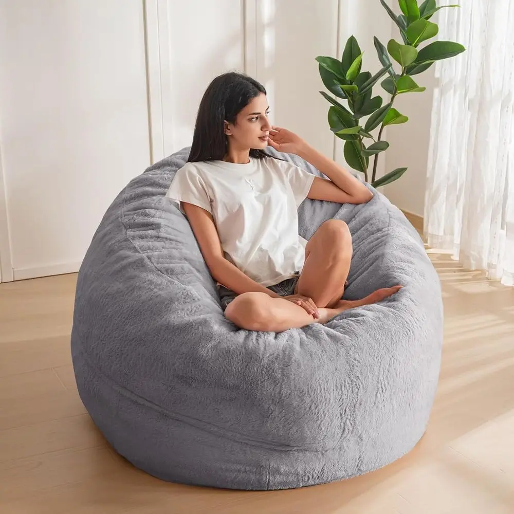 كرسي كيس فول كبير للكبار بطول 3 أقدام مع حشوة إسفنجية، غطاء فرو فائق النعومة، قابل للغسل في الغسالة، مثالي لغرفة المعيشة أو غرفة النوم #3