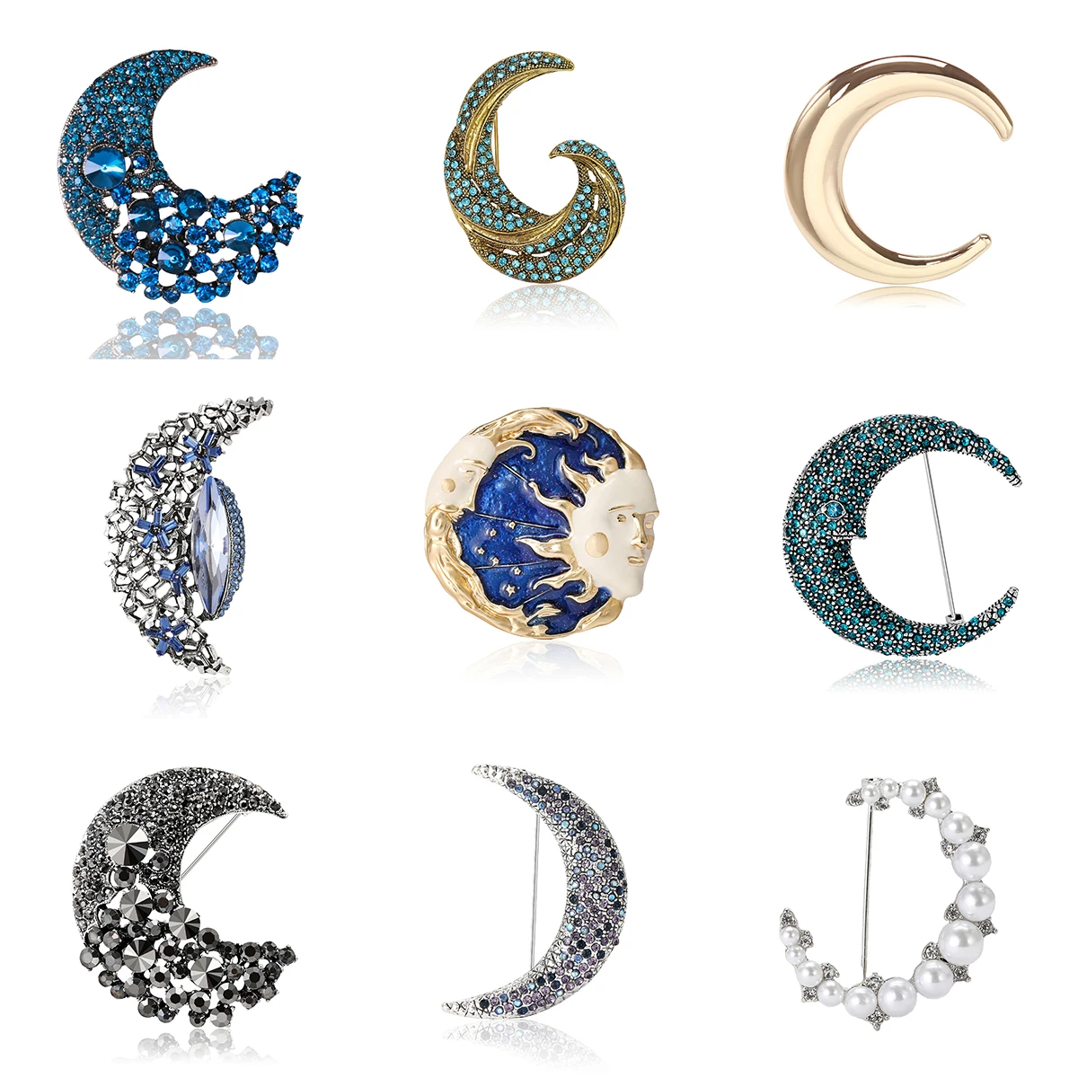 Beautiful Rhinestone Moon Brooches for Women Unisex Glamour Pins Multi-color Available Casual Party Accessories Gifts