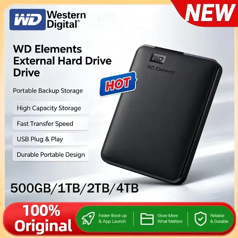 Western Digital WD Elements Portable External Hard Drive 1TB 2TB USB 3.0 Mobile Hard Disk Storage Drive For Laptop PC Desktop