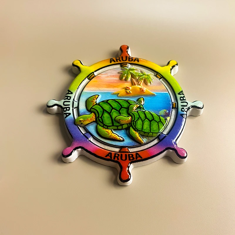 هدايا سياحية من أروبا - مغناطيس ثلاثي الأبعاد لعجلة قيادة السلحفاة للثلاجة وأدوات تزيين المنزل والحرف اليدوية