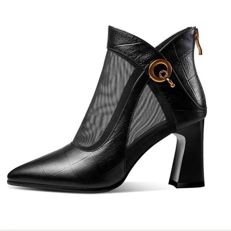 Ladies Crystal Lace Zipper Mesh High Heels 2022 New Ladies High Heels Women\'s Shoes Classic Solid Color Sandals Party Shoes