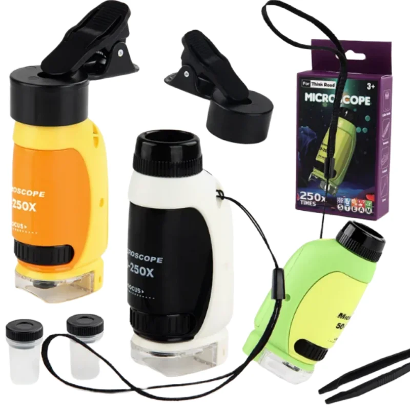 Microscópio de Bolso Infantil Conjunto de Brinquedos Científicos Infantil Educativo Portátil Mini Portátil com Luz Led 50250x