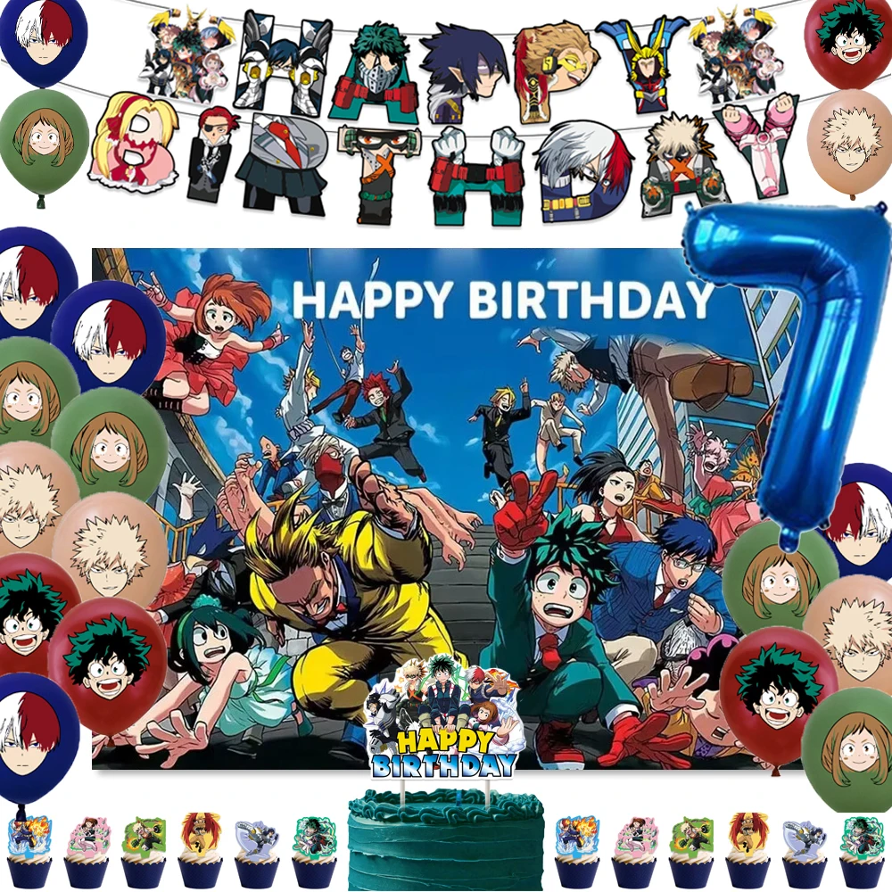 

Hot Anime My Hero Academia Theme Kids Birthday Party Digital Balloon Banner Cake Topper Background Decoration Supplies Boys Gift