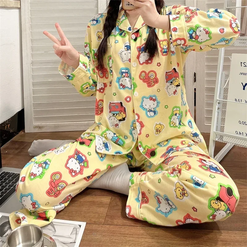 Sanrio Spring Casual Comfortable Pajamas Set Hello Kitty Homewear Sanrio Homewear Cute Cartoon Hello Kitty Casual Pajamas