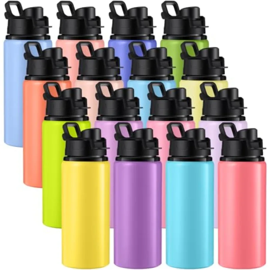 

16 Pcs Aluminum Water Bottle Bulk Reusable Sports Bottle with Snap Lids Multipack Vacuum Water Flask for Travel Camping, Picnic