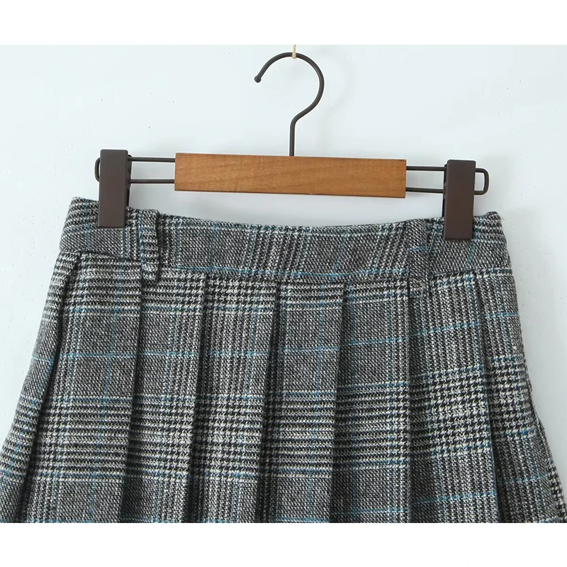 YENKYE Franse geruite plooirok voor dames Vintage hoge taille herfst winter elegante rokken