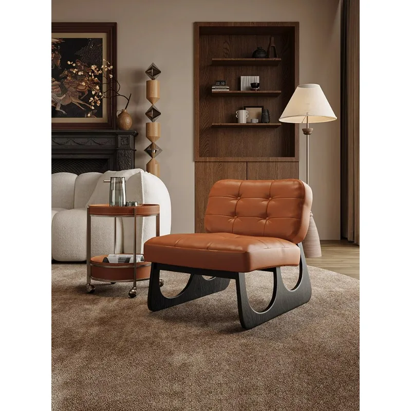 

Nordic wabi **** antique solid wood single sofa living room Internet celebrity fabric leisure chair recliner