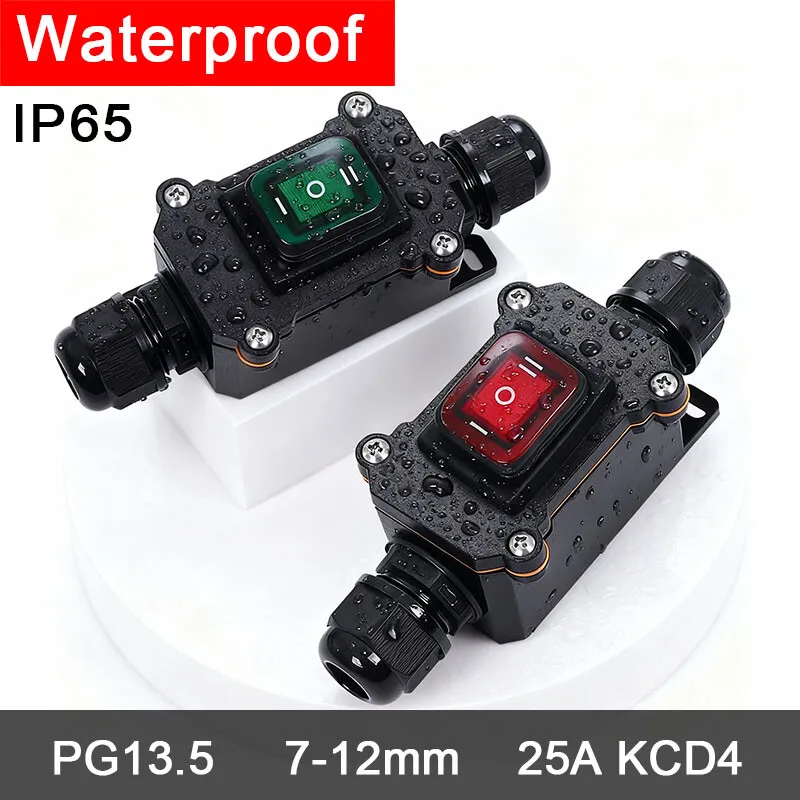 

Мощный морской кулисный переключатель 25А, высокий ток, IP65, водонепроницаемый морской уличный 12 В, 24 В, 220 В, распределительная коробка, светодиод KCD4 PG13.5