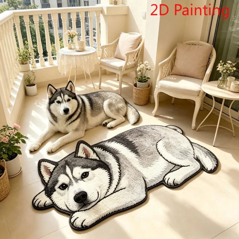 VIKAMA Plush Irregular Rug Simulation Lying Husky Cute Pet Mat Bedroom Bedside Living Room Sofa Home Decor Carpet