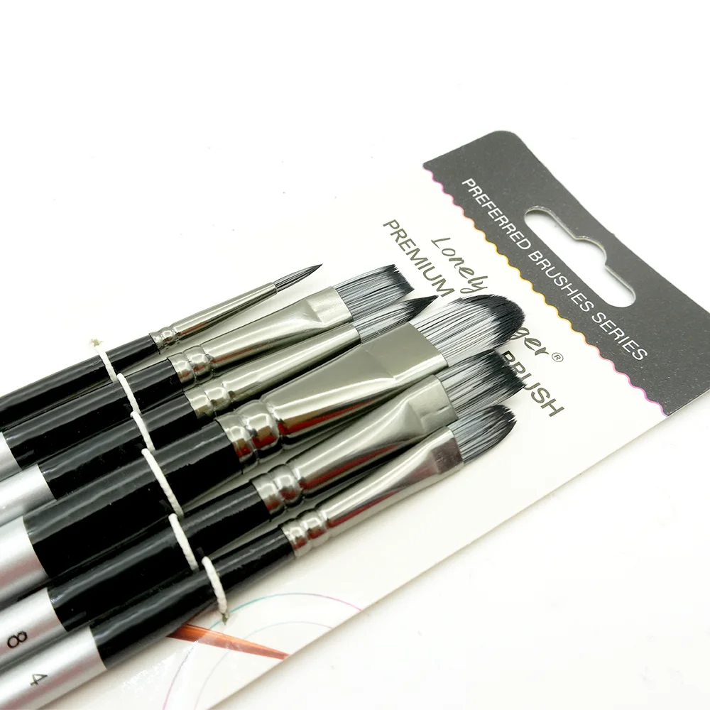 6Pcs Multi Tip Nylon Paint Brushes Silver Handle Artist Brushes Watercolor Acrylic Oil Gouache Student Beginner Art Craft Supply