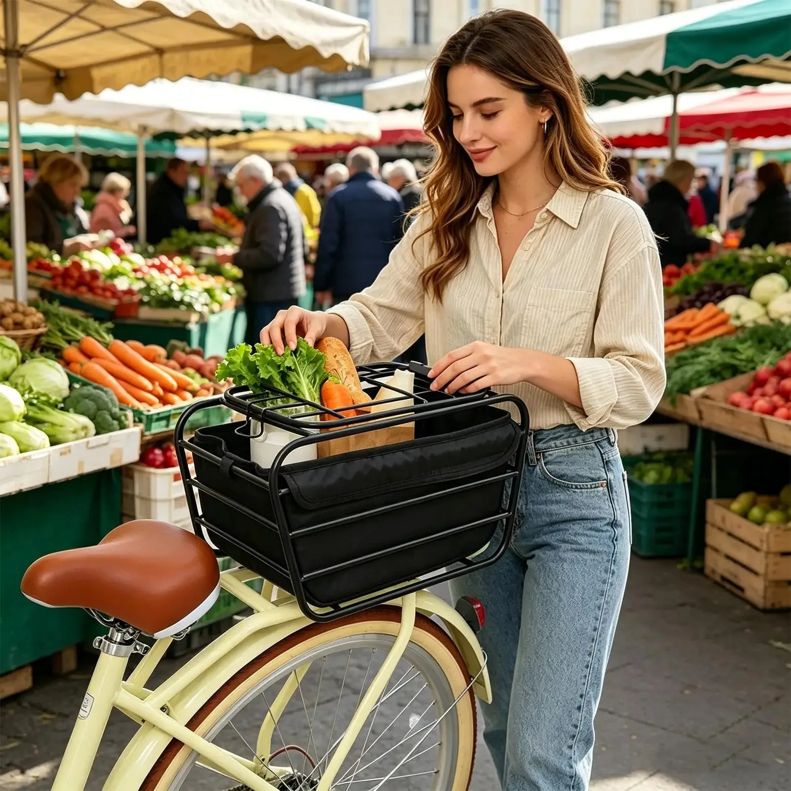 Bike Rear Basket,Heavy Duty,bicycle Rear Organizer,Pet Carrier Cargo Case for Cycling Riding Outdoor Camping Groceries Daily. view 4