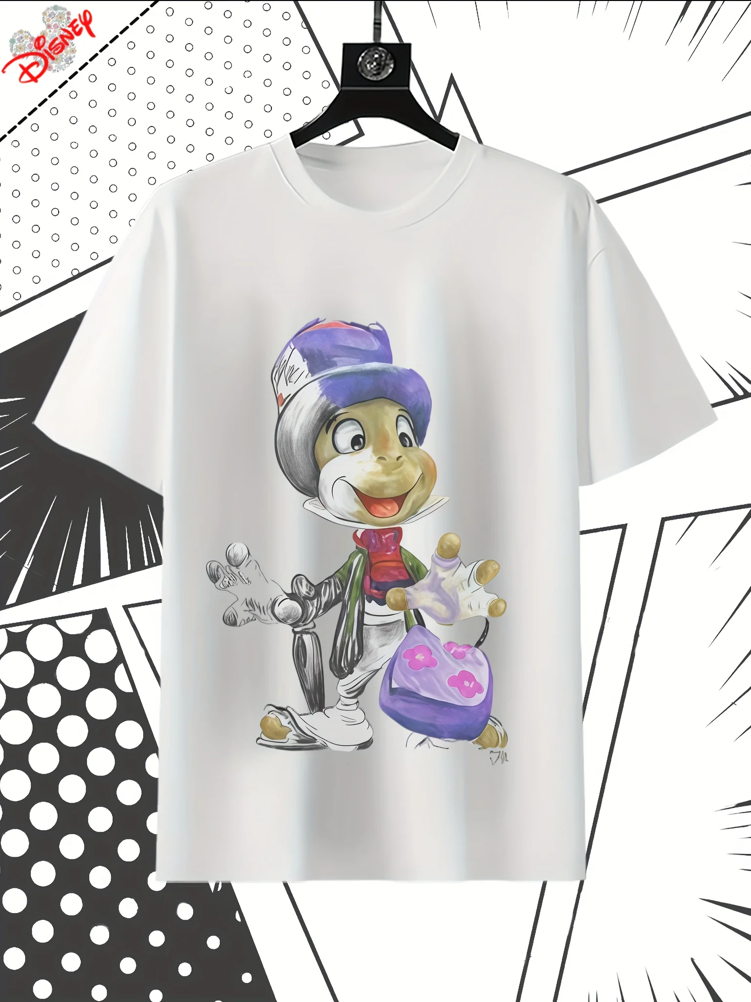 تي شيرت ديزني للرجال والنساء جيمي كريكيت، هدية مثالية مع قبعة علوية ونمط حقيبة بأكمام قصيرة وطباعة صيفية كاجوال #2