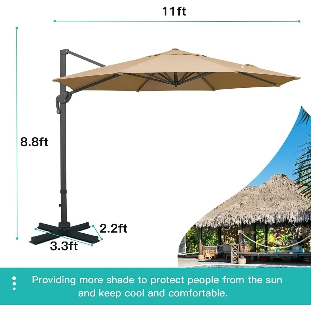 ร่มแขวนสำหรับลานบ้าน11FT หมุนได้ ° และระบบเอียงแบบบูรณาการงานหนักสำหรับตลาดสวนดาดฟ้าสระว่ายน้ำสนามหลังบ้านลาน (สีน้ำตาล)