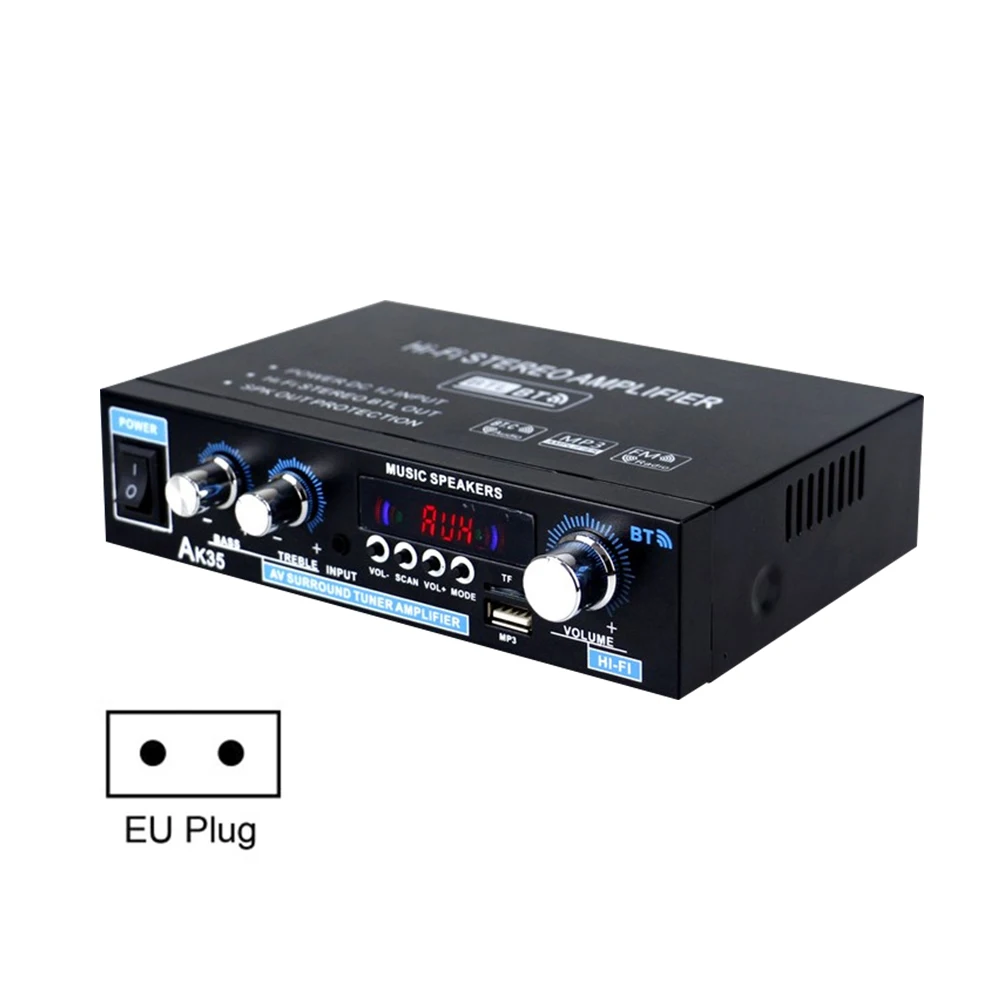 AK35 مضخم صوت ستيريو HiFi متوافق مع بلوتوث مع USB TF RCA AUX In + جهاز تحكم عن بعد