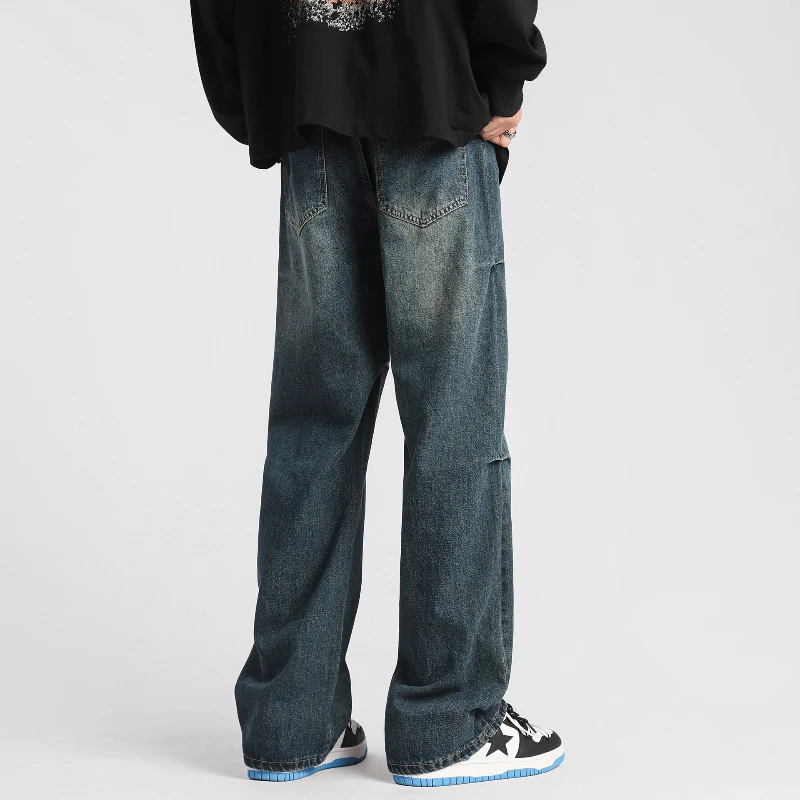 بنطلون جينز رجالي أمريكي عتيق Y2k ملابس الشارع الشهير بنطلون مستقيم مغسول موضة الصيف غير رسمية كاملة الطول من قماش الدنيم للرجال #4