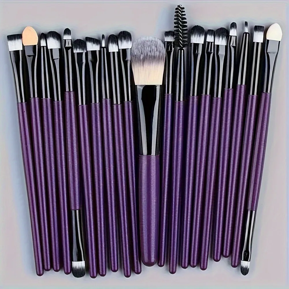 20-delige make-upborstelset met 2 massale poederdonsjes - Complete professionele cosmetische borstelset voor foundation, oogschaduw,