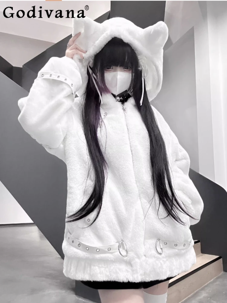 اليابانية ثقافة فرعية القوطية فو الفراء سترة شتاء جديد الفتيات الحلو كول الدافئة سميكة معطف الفرو النساء الألغام أفخم مقنعين سترة #3