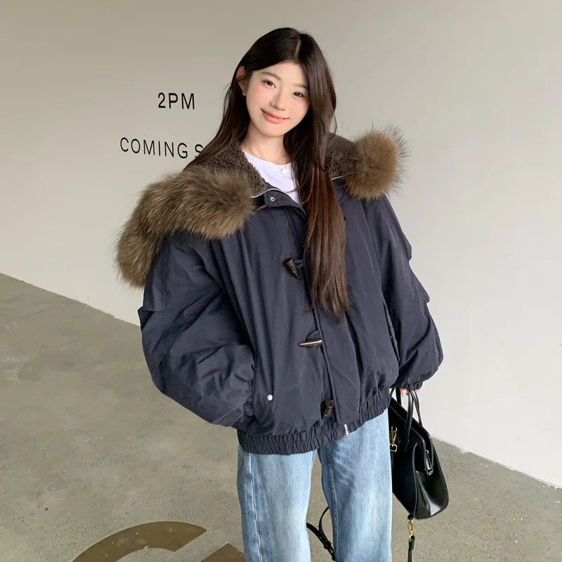 

New Thick Short Women's Winter Jacket Coat Snow Clothes Warm Fur Hooded Down Cotton Jacket Casual Cropped Parkas Outwear