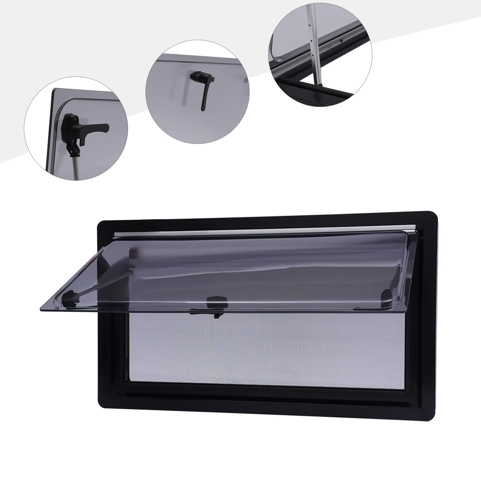 900*500 مللي متر 70 °   نافذة تخييم قافلة RV للتهوية المستقيمة مع شاشة أعمى للمركبات والمنزل المتنقلة والقوافل