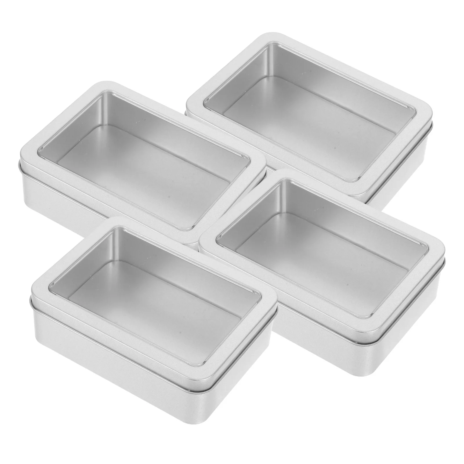 

4pcs Rectangular Tin Boxes Clear Lid Storage Containers For Cookies Candy Snacks Small Metal Tinplate Biscuit Box Vintage Tins