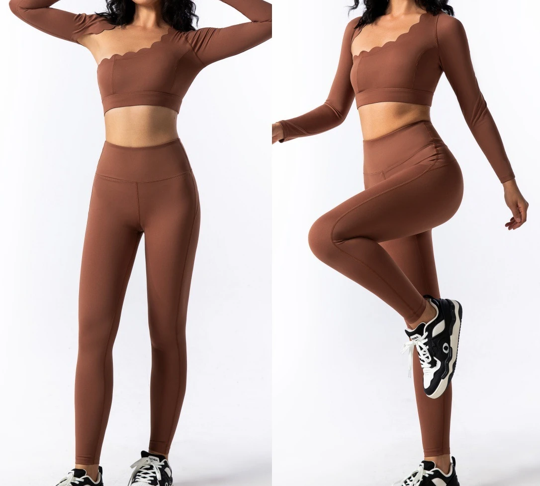 

Slant Shoulder Hollow Irregular Long Sleeve High Elastic Thin Breathable Quick Drying Pilates Training Fitness Tops Yoga Pants