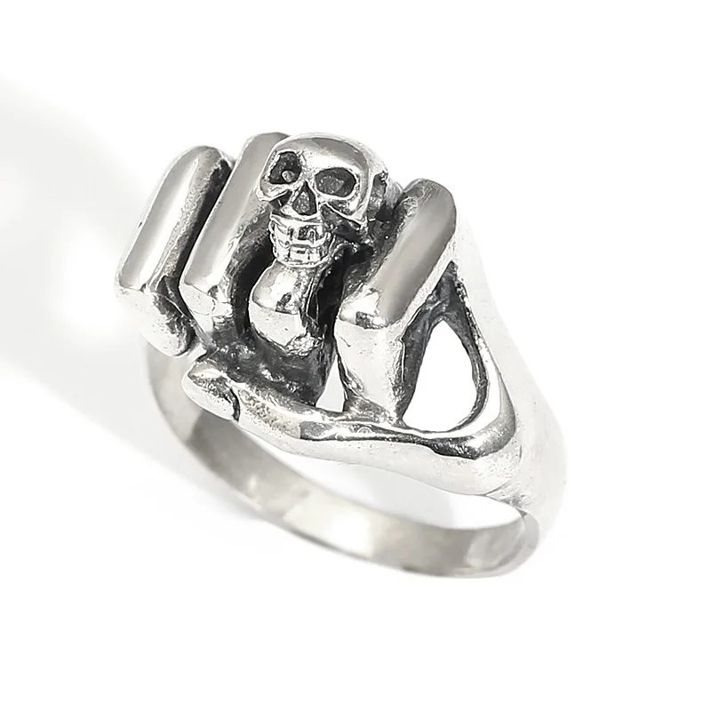 Anillo de dedo índice de calavera personalizado para hombres y mujeres, puño, retro tailandés, Plata de Ley S925, hip-hop, venta al por mayor