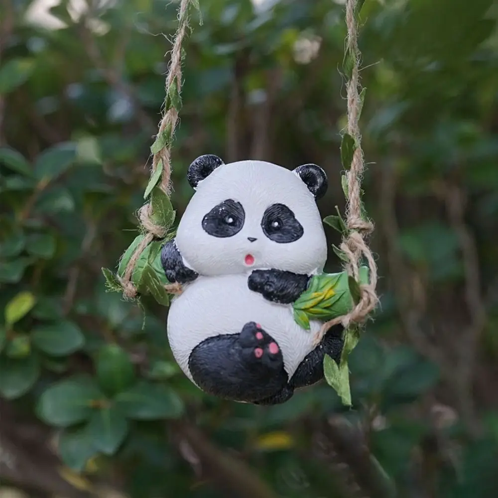 Funny Cartoon Swing Animal Ornament Realistic Cute Climbing Panda Pendant Resin Craft Rabbit Figurine Lawn