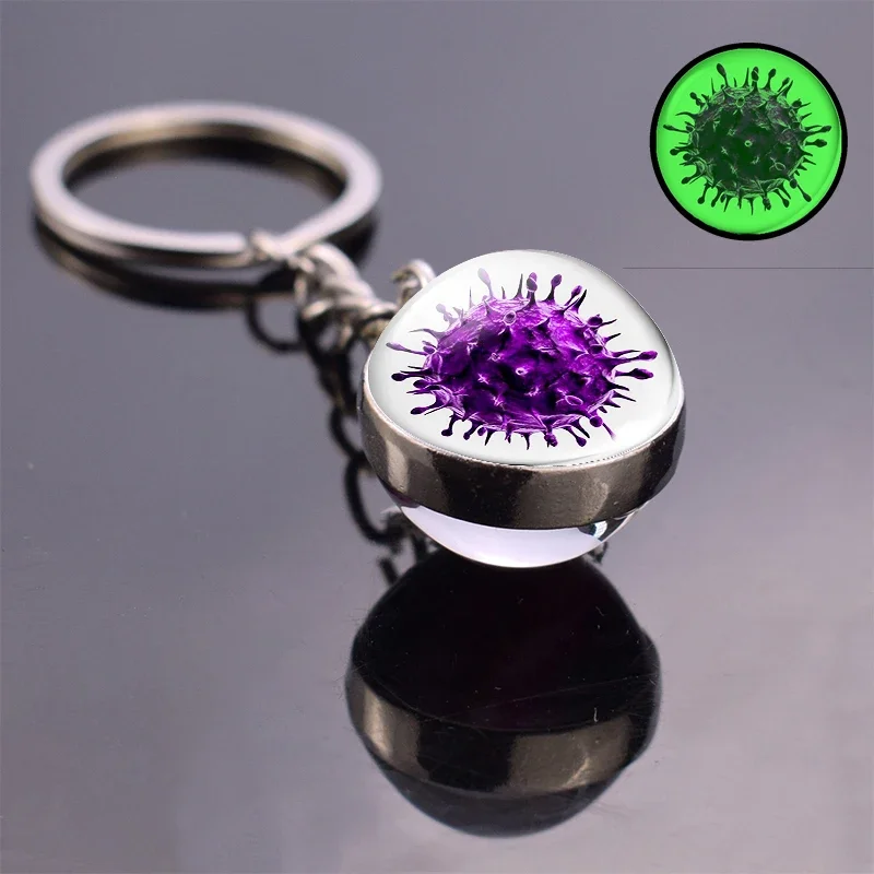 Luminous Virus Cancer Cells Photo Glass Ball Keychain Key Ring Bag Pendant Cancer Research Products Gifts for Biologist Doctor