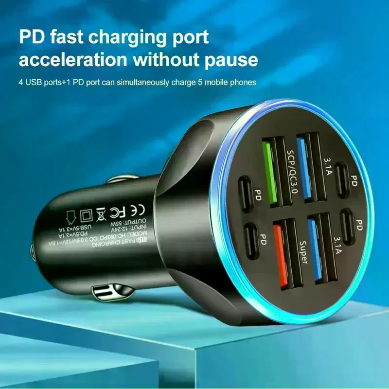 8 Ports USB C Car Charger 100W QC30 PD Fast Charging Hub for Phones Tablets Road Trippers