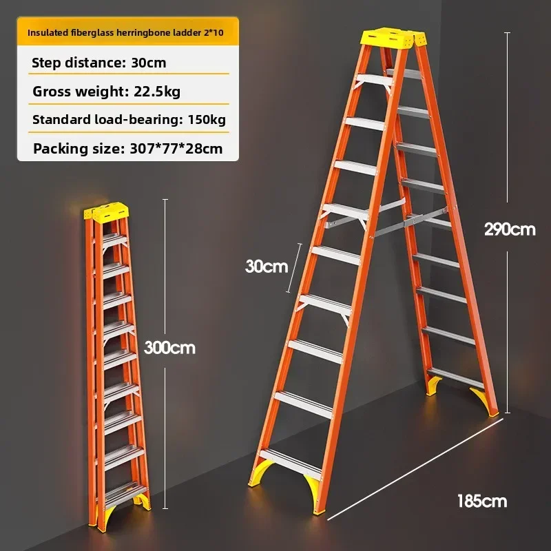 FRP Herringbone Ladder Insulation Electrical Ladder Top With Multi-functional Tool Electric Power Repair Anti-skid Insulation