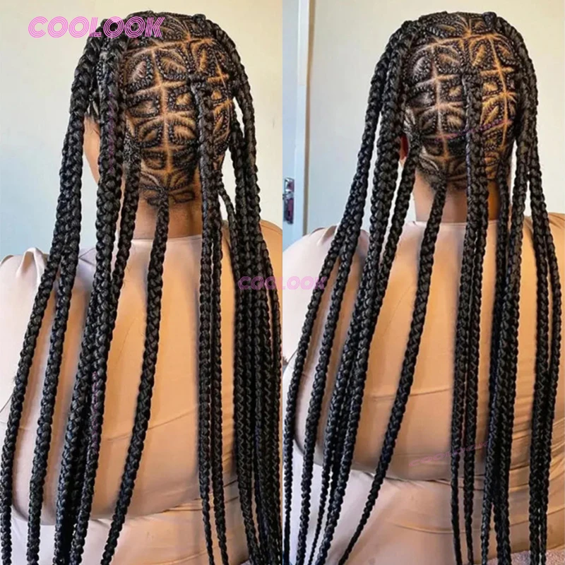 Peluca trenzada Cornrow en forma de corazón, trenzas sintéticas de caja de encaje completo de 36 pulgadas para mujeres