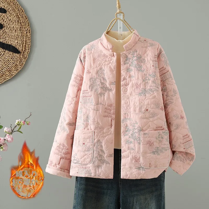 Elegant Embroidered Cotton Jacket Lightweight New Chinese Style Women's Outerwear Comfortable Loose Fit Long Sleeve Autumn