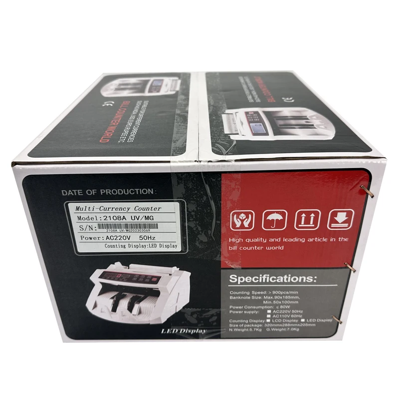 Contador de dinero 2108A UV/MG, Detector de billetes falsos con pantalla Led