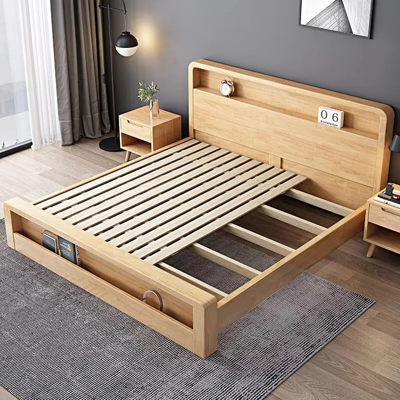 Modern style bed frame, latest design, solid wood bed base, retractable, height adjustable, strong support