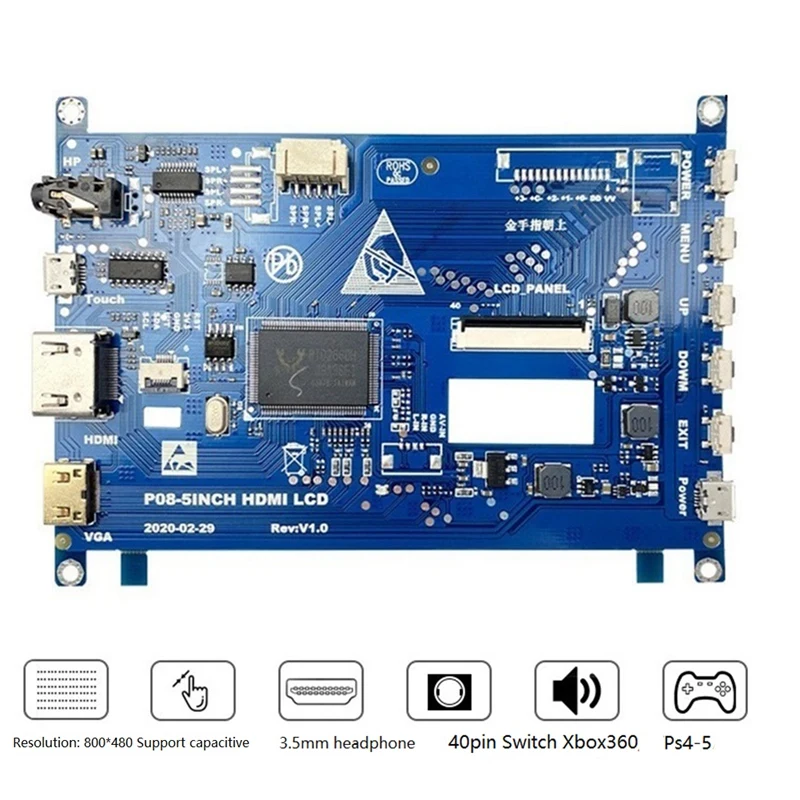 5 Inch LCD Screen Display Driver Board Support 800X480 LCD Touch Monitor Driver Board For Raspberry Pi