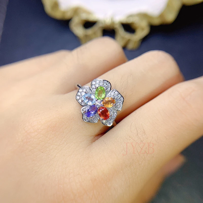 s925 Rainbow Candy Row Ring Sterling silver inset color sapphire ring color treasure personality ring