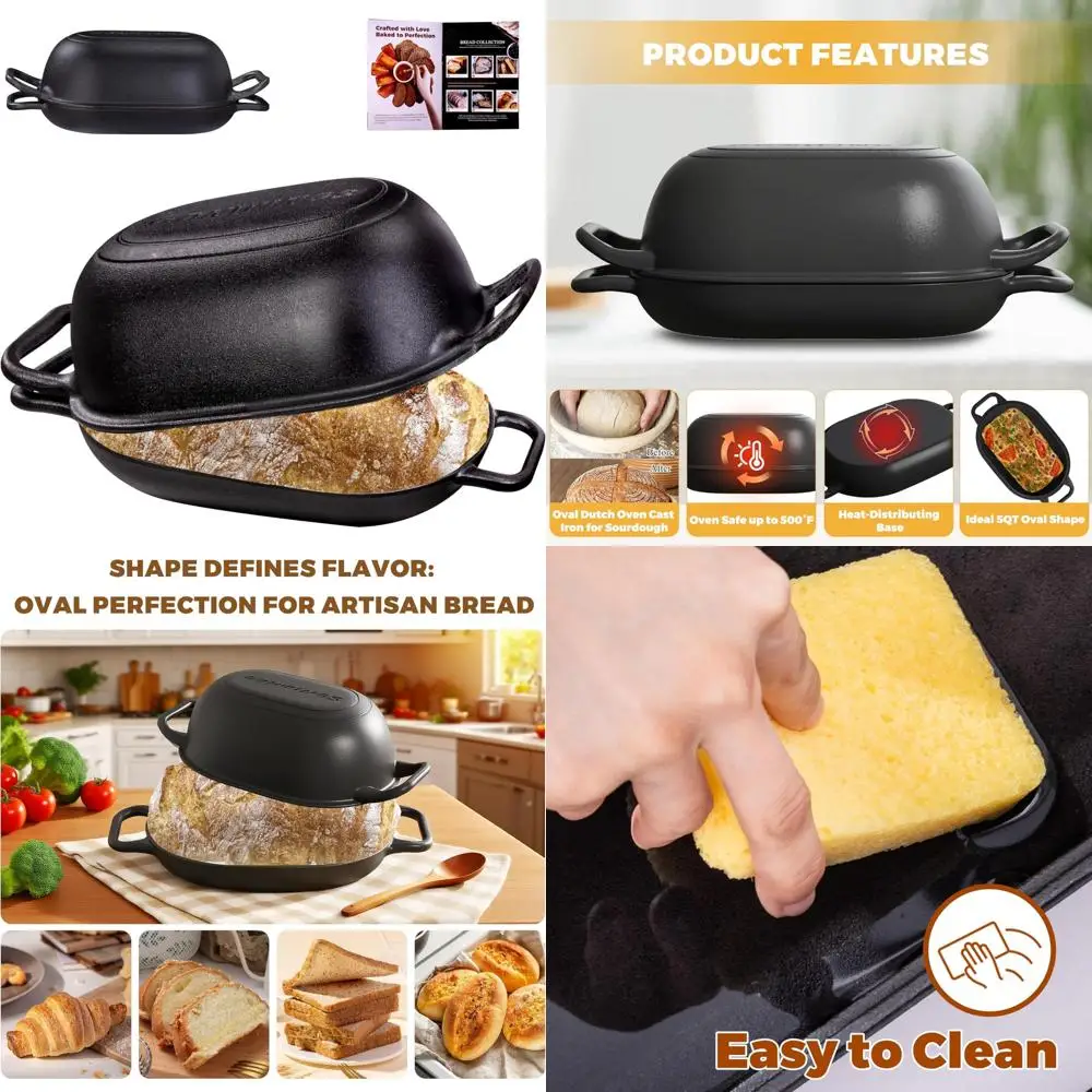 

Предварительно приправленная чугунная печь для хлеба, 12 x 8 дюймов, идеально подходит для выпечки на выпечке и голландской печи, C-образная сковорода для выпечки C