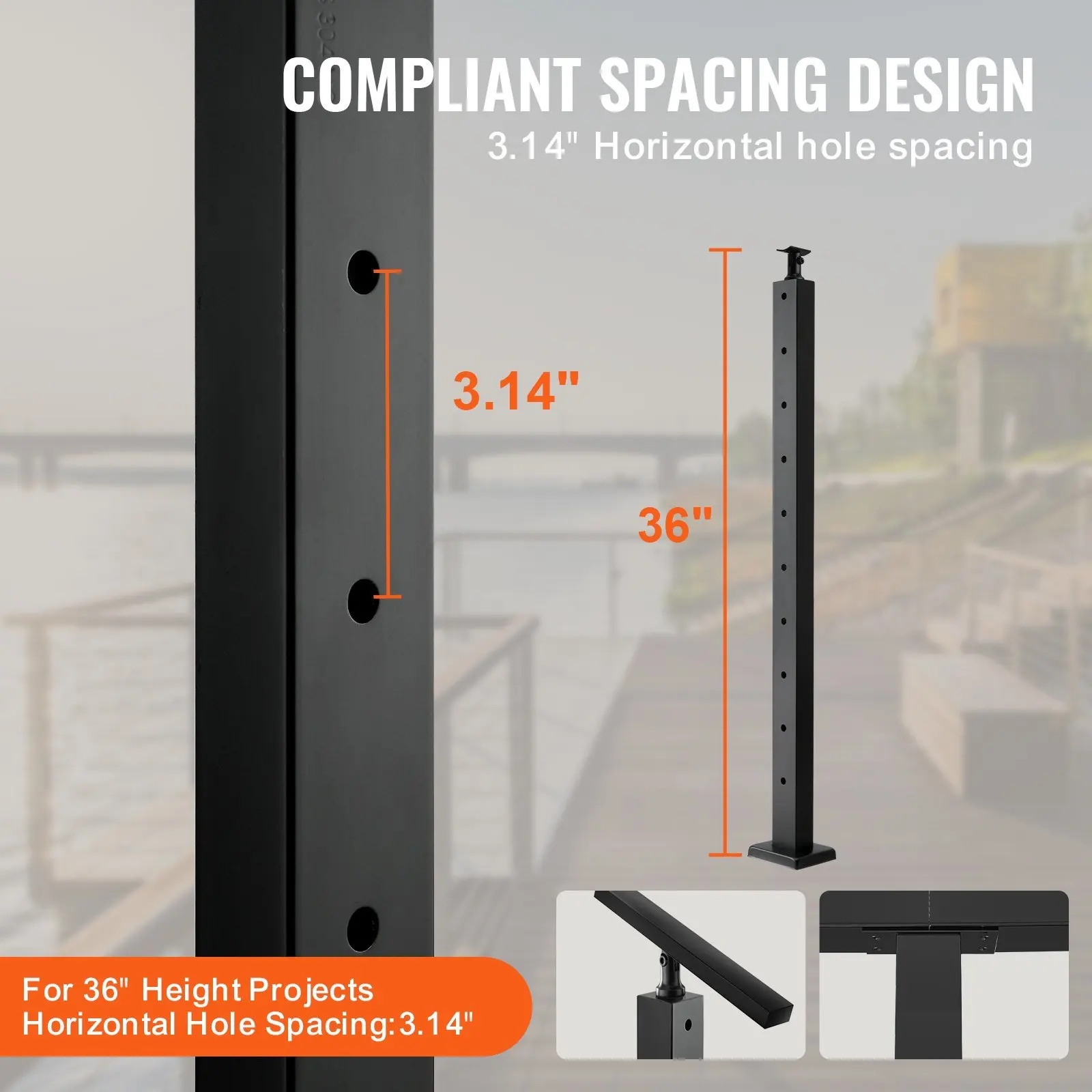 Cable Railing Post Level Deck Stair Post 36 x 0.98 x 1.97" Cable Handrail Post Stainless Steel Brushed Finishing Deck Rail