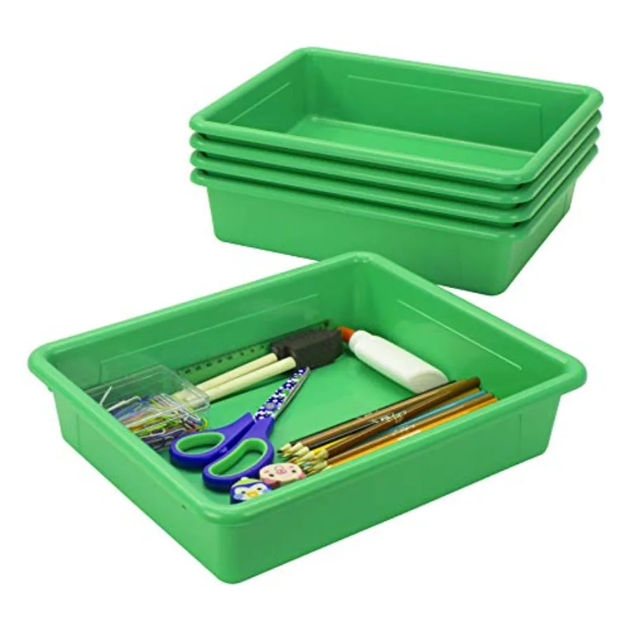 

Storage Tray, Letter Size, 5-Pack, 10 x 13 x 3 Inches, Green, Flat Tray