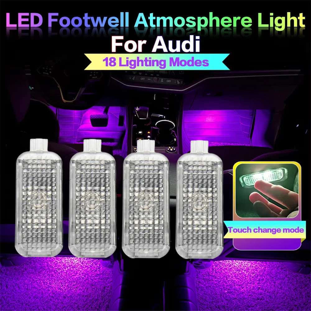 4 قطعة LED سيارة Footwell مصباح لتهيئة الجو مصباح داخلي Acc لأودي A3 8P A1 8X A4 B7 B8 B9 A5 A6 C6 C7 A7 C8 TT Q3 8U Q5 8R Q7