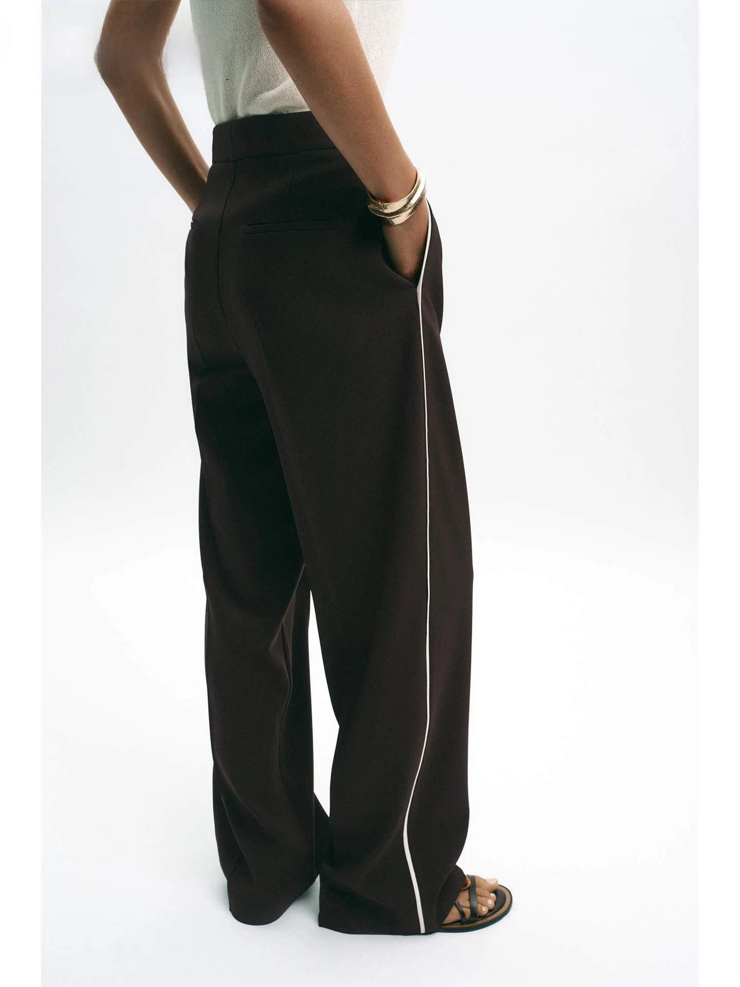 ZAPRHA High Waist Striped Casual Pants for Women Autumn 2025 Color Blo Side Stripe Decorative Straight Leg Trousers