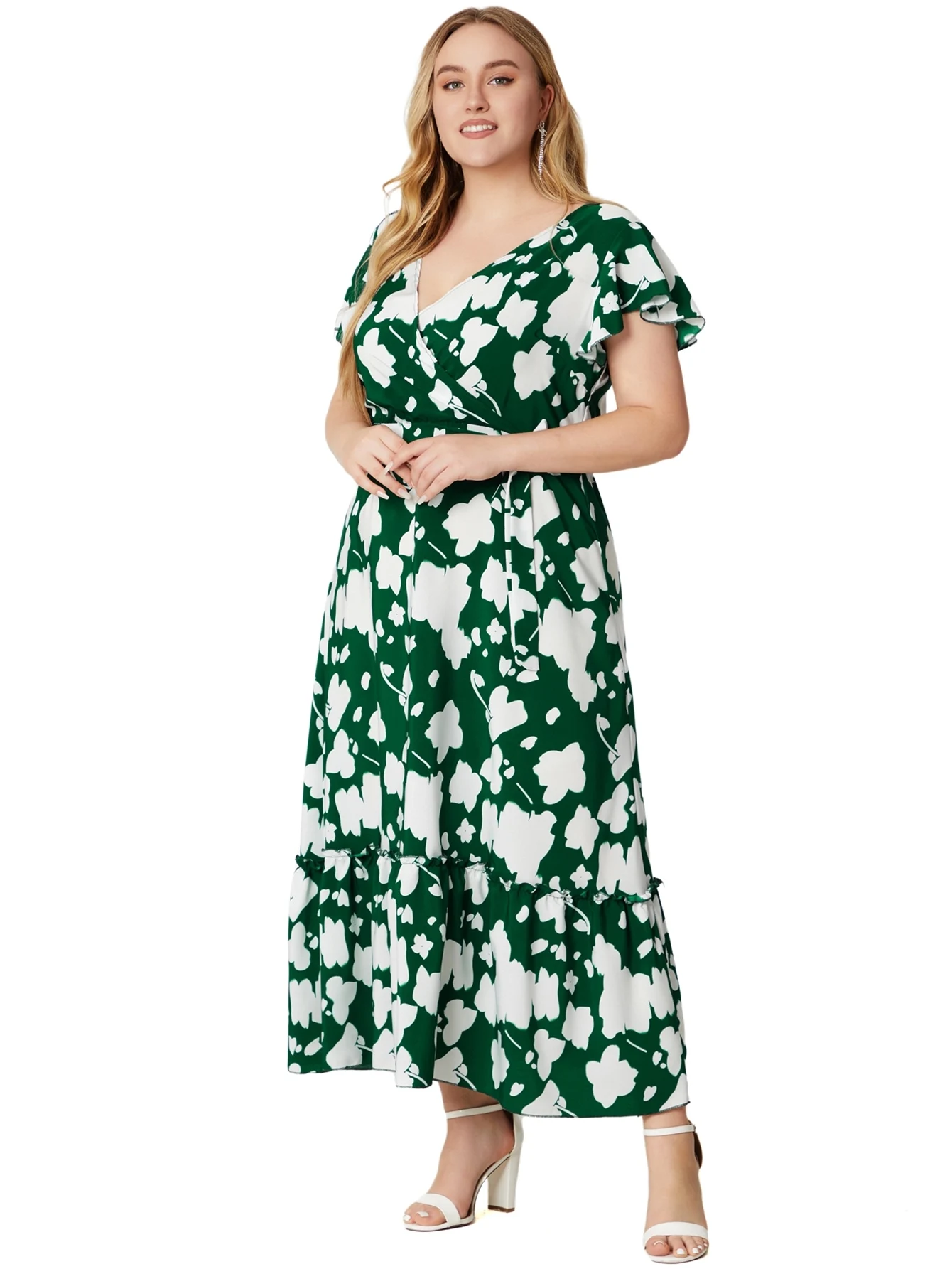 Plus Size Floral Print Short Sleeve Bohemian Casual Dresses For Women