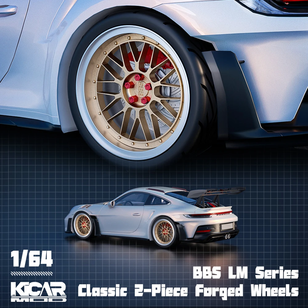 1/64 BBS LM Alloy Model Wheels 10.8mm with Silver/Red Rivets & Rubber Tires for MINIGT Diecast Model Car
